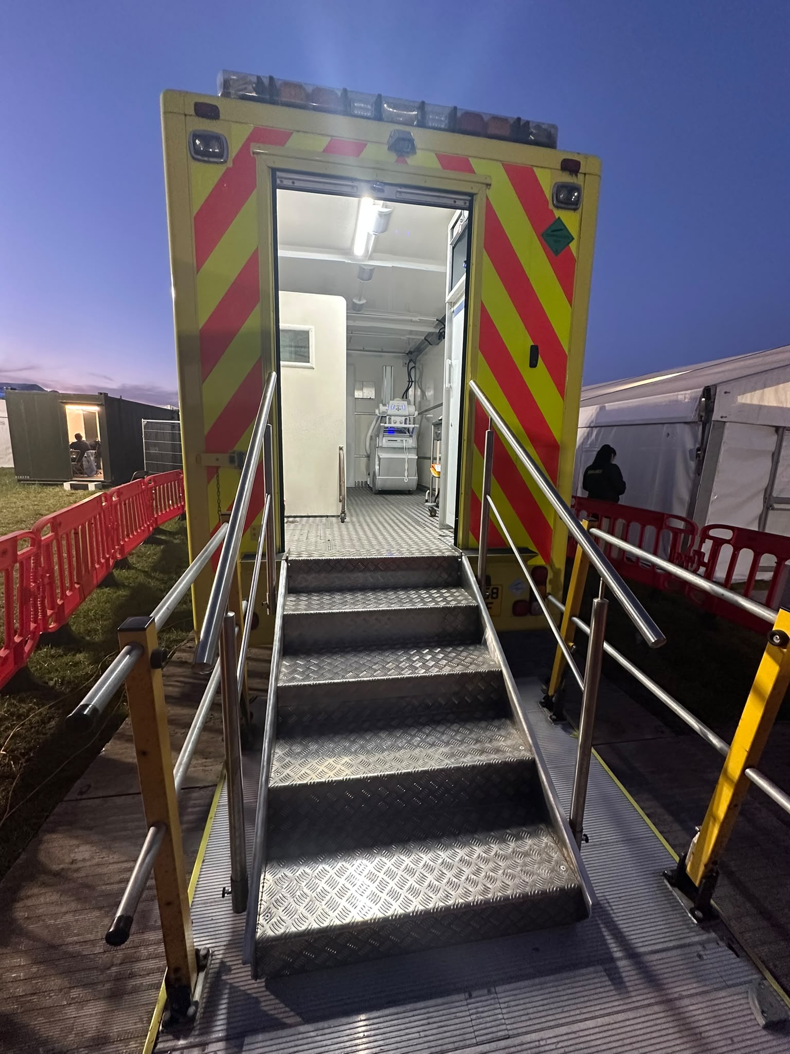 Medical Solutions mobile X-ray unit on site, with the radiation area fenced off